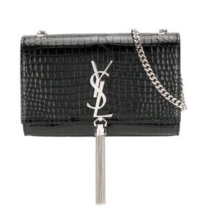 SAINT LAURENT - Small Kate Embossed Croc Tassel Bag